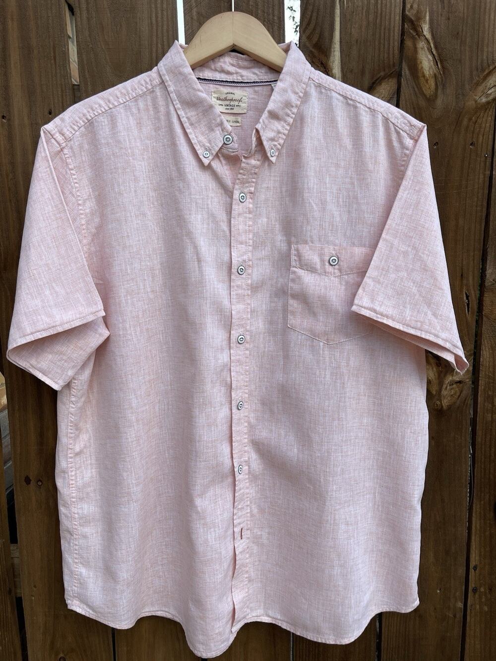 Weatherproof Vintage Linen Blend Short Sleeve Shirt Pink XXL